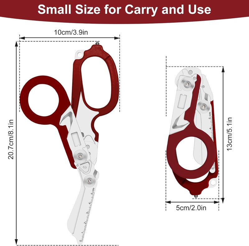 Lemasa 6 in 1 Multifunctional Combination Tool, Folding Retractable Emergency Shears, Outdoor Camping Tools, Seat Belt Cutter, Oxygen Cylinder Wrench, Complimentary Adjustable Wrench (red) - Image 2